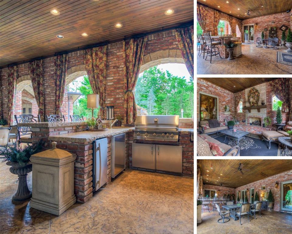 Tessa Hood Realtor – Covered outdoor kitchen and living area with arched brick detail at 1705 Maple Dr, Blanchard Oklahoma
