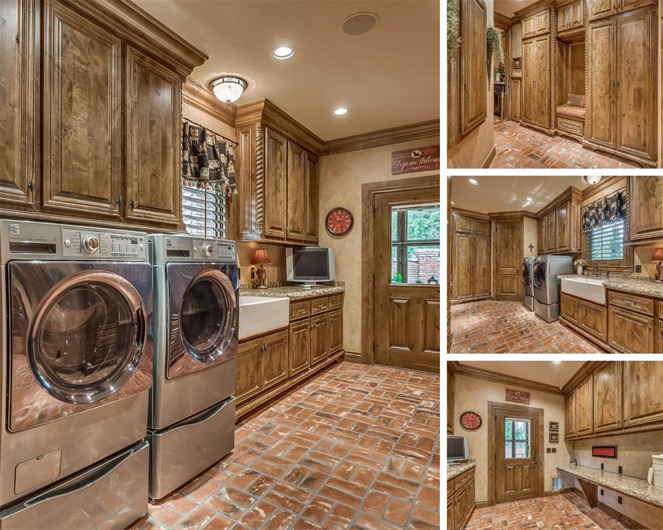 Tessa Hood Realtor – Custom laundry and mudroom with brick floor at 1705 Maple Dr, Blanchard Oklahoma