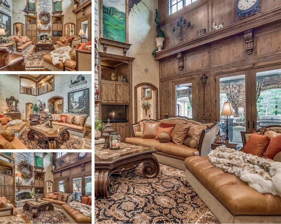 Tessa Hood Realtor – Soaring great room with stone fireplace and custom woodwork at 1705 Maple Dr, Blanchard Oklahoma