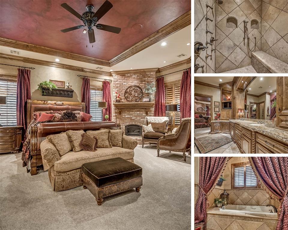 Tessa Hood Realtor – Primary suite with fireplace, sitting area, and en-suite bath at 1705 Maple Dr, Blanchard Oklahoma